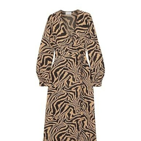 GANNI Printed Midi Wrap Dress NWT Size 0/2 - Picture 6 of 10